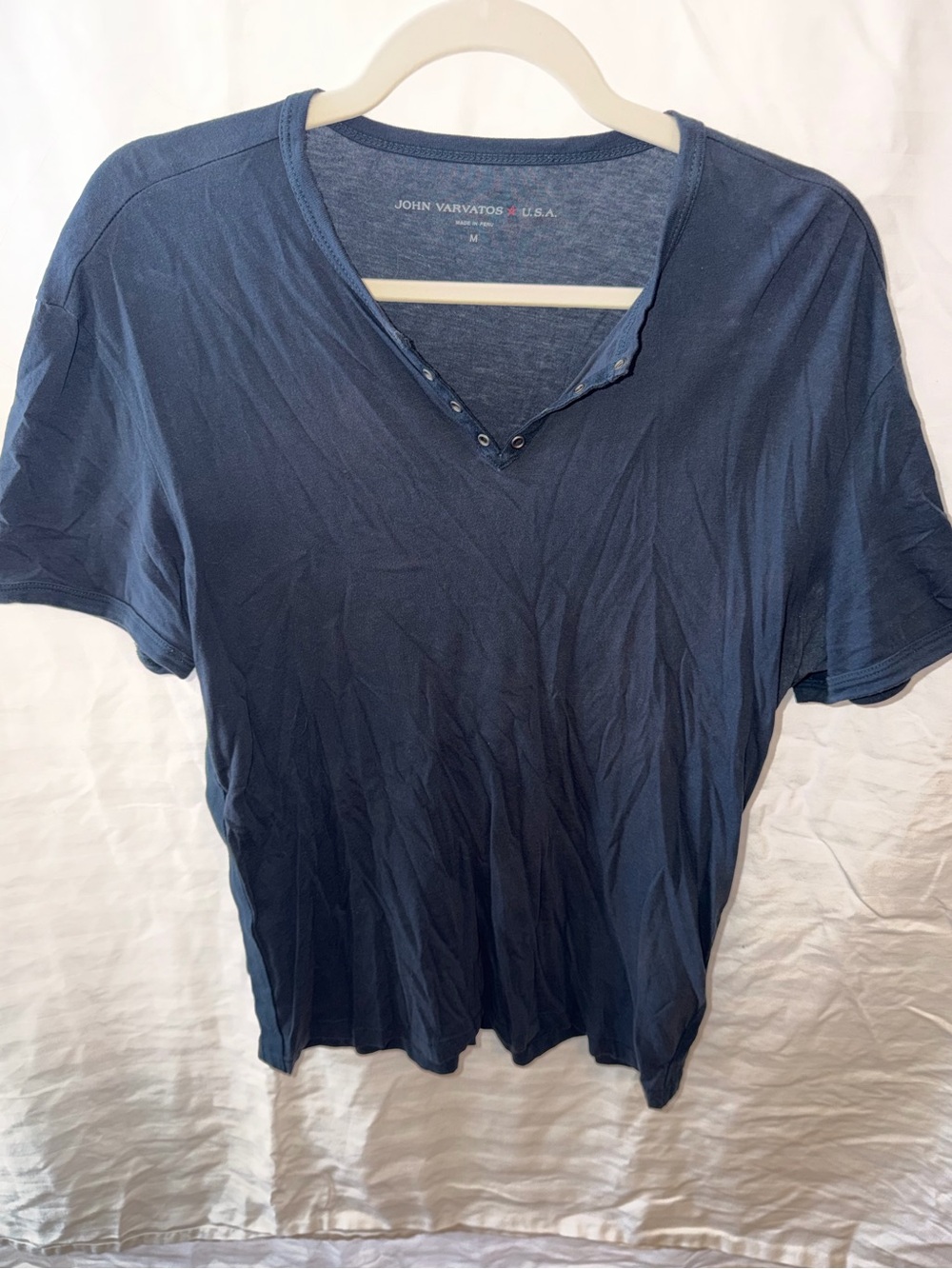 John Varvatos Navy Short Sleeve Henley Tee